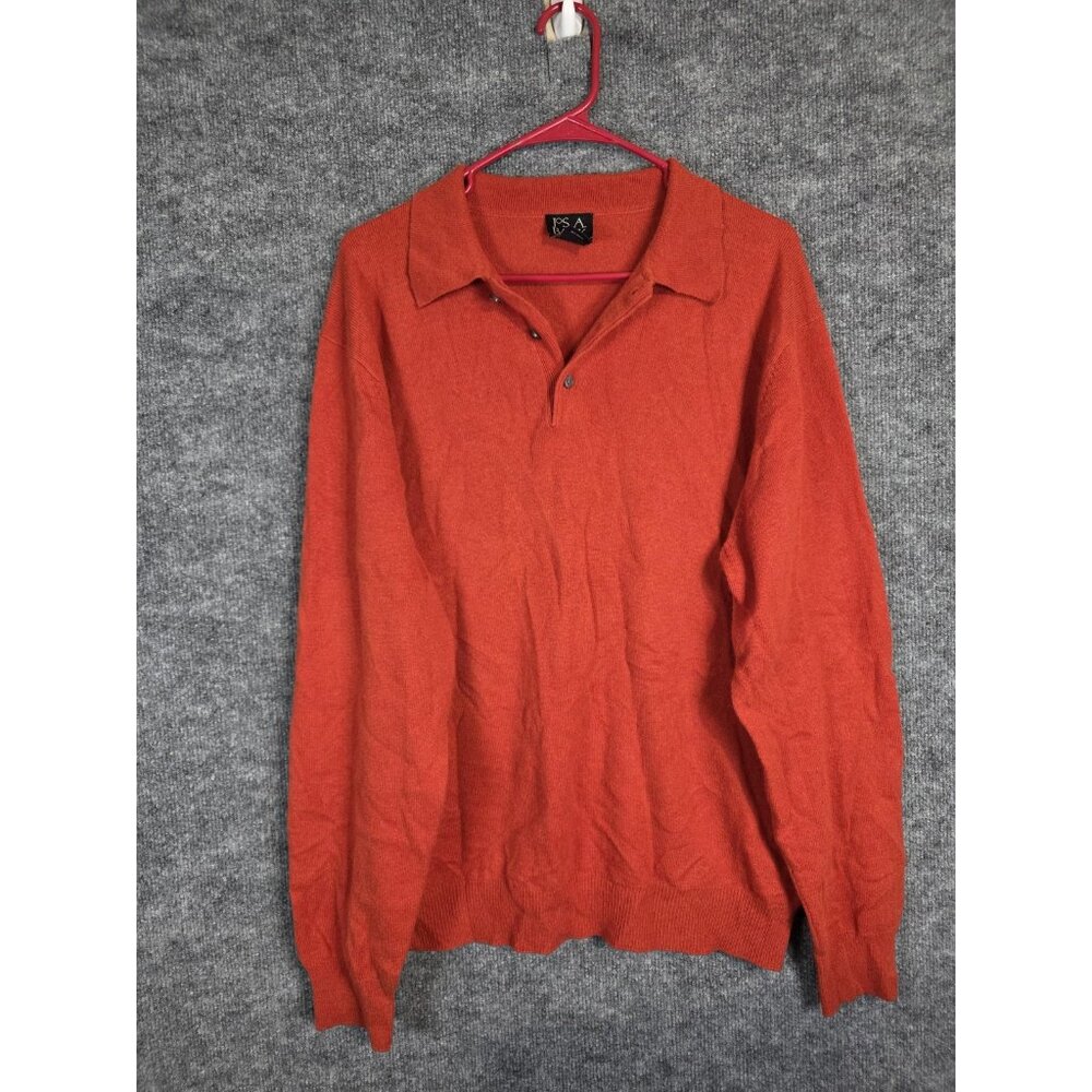 Jos. A. Bank Sweater Mens Large Orange Cashmere Polo Long Sleeve Collared Knit
